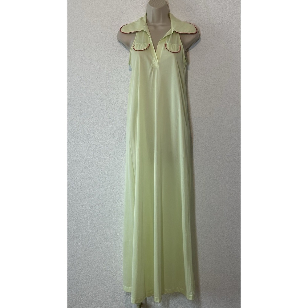 VTG 70s Handmade Maxi House Patio Dress Hostess Lounge‎ Pale Green Yellow XS/S
